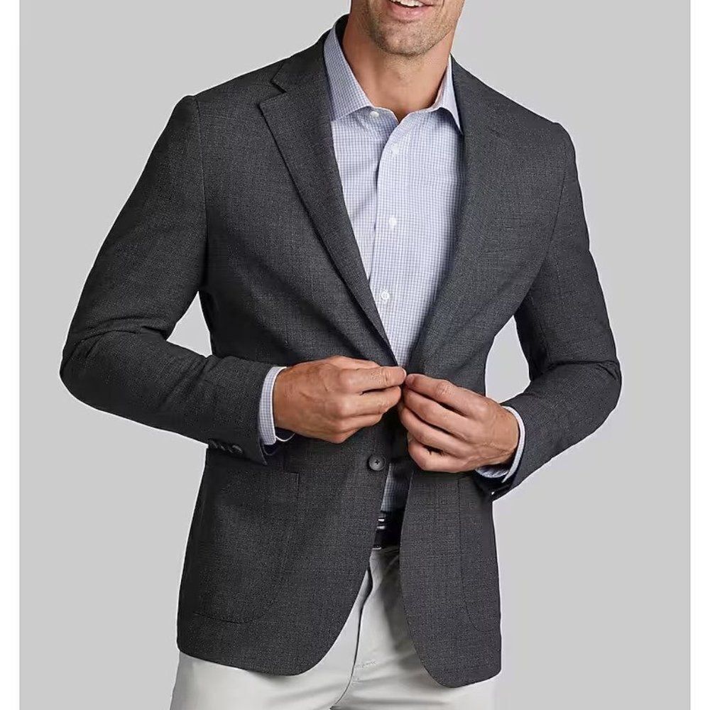 44R JOS A BANK Travel Tech Slim Fit 3/8 Lining Tic Weave Sportcoat C070543